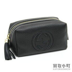 Gucci Soho Leather Pouch Black Tassel Charm Interlocking GG Stitching